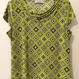 Kasper Green Geometric Cowl Neck Blouse
